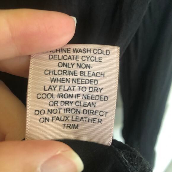 Philosophy Black Sheer Faux Leather Trim Blouse Large Long Sleeve Minimalist - Picture 9 of 10